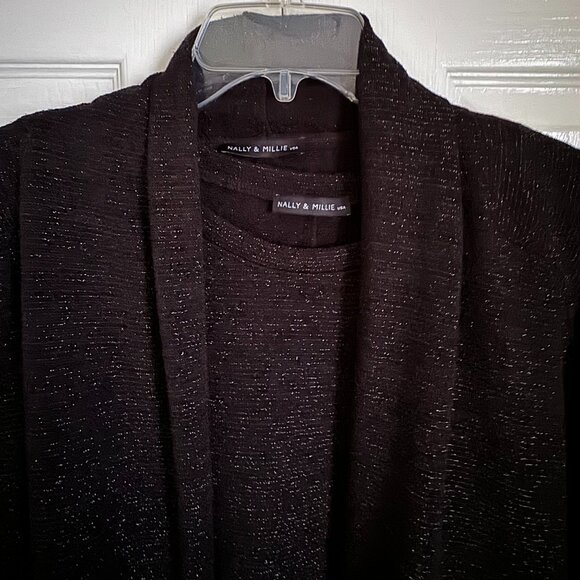 Nally & Millie Black Metallic Swing Tank Cardigan Set - Size Large/XLarge - Picture 4 of 10